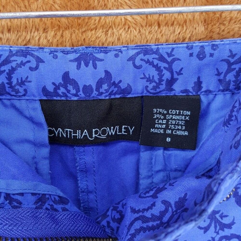 CYNTHIA ROWLEY Shorts Womens Size 8 Blue Chino Floral Scroll - Picture 3 of 8